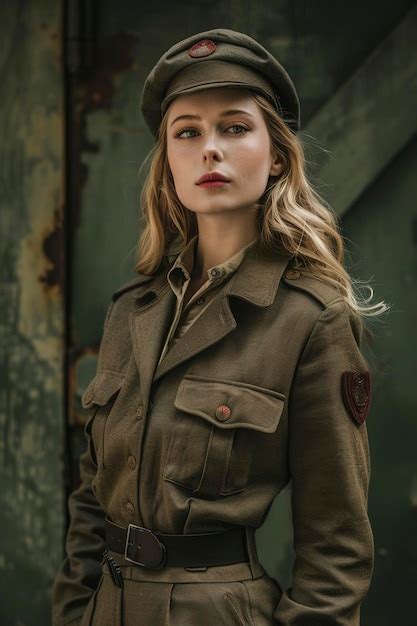 Une blonde stricte dans une tenue militaire un costume khaki Image Premium générée à base dIA