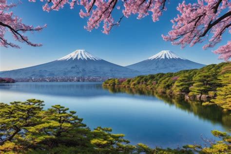Premium Ai Image View Of Mount Fuji And Cherry Trees