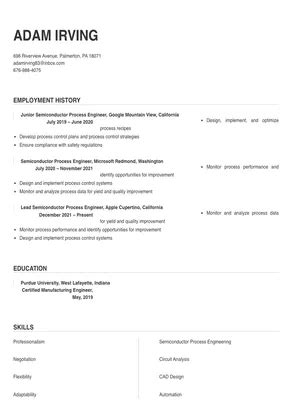 Semiconductor Process Engineer Resume Sample & Tips | Online Resume Builder