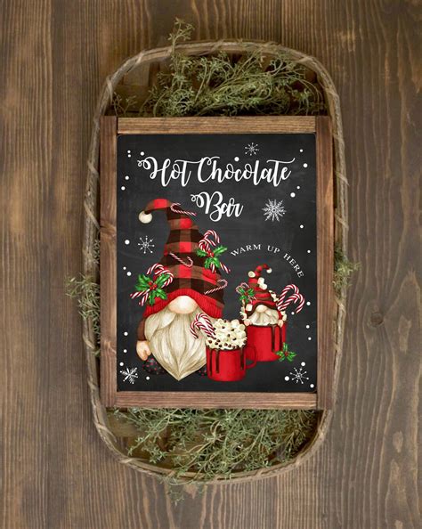 Gnome Hot Chocolate Bar Sign Printable Christmas Party Decorations Farmhouse Holiday Kitchen