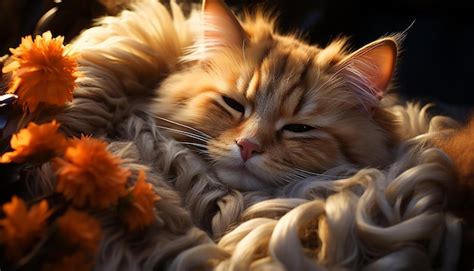 Premium Ai Image Cute Kitten With Fluffy Fur Sleeping Peacefully In