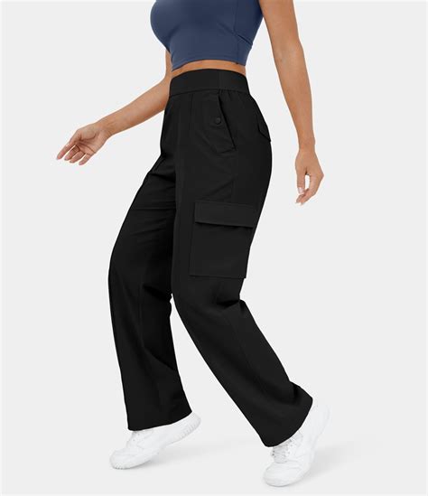 Womens High Waisted Multiple Pockets Wide Leg Casual Cargo Pants Halara