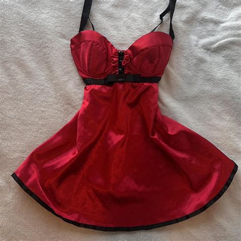 Red And Black Lingerie Babydoll Top With Bow Depop