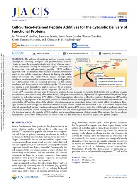 Pdf Cell Surface Retained Peptide Additives For The Cytosolic