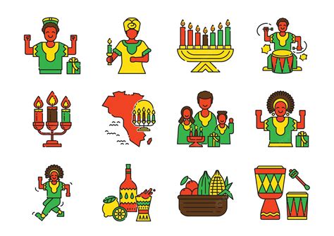 Premium Vector Kwanzaa Icon Set With Candles With Africa Map Food