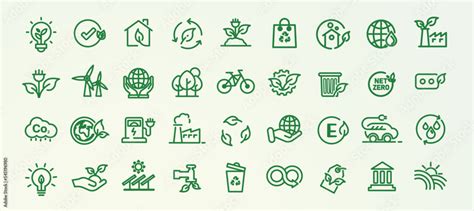 Ecological Environmental Icon Set 36 Pcs Esg Net Zero Co2 Eco Green Icon Vector Stock Vector