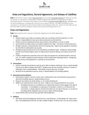 Fillable Online Rules And Regulations General Agreement And Release