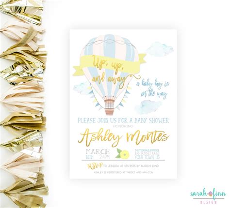 Hot Air Balloon Baby Shower Invitation Up Up And Away Printable Up And