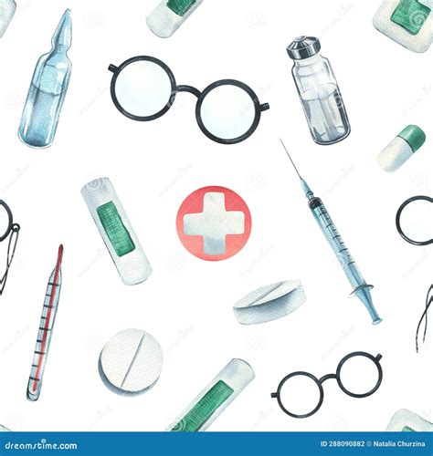 A Set of Medical Equipment. Watercolor Illustration, Hand Drawn, for