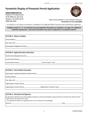 Fillable Online Pyrotechic Display Of Fireworks Permit Application Fax