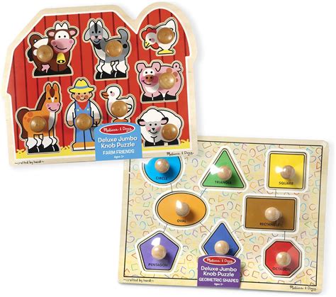 Amazon Melissa Doug Jumbo Knob Wooden Puzzles Shapes And Farm