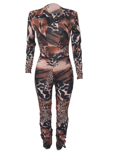 Lovely Sexy Leopard Print Hollow Out One Piece Jumpsuitlovelywholesale