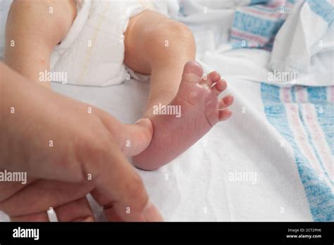3 Day Old Newborn Baby Boy Closeup Of Newborn Reflex Babinski Reflex