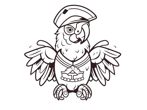 Clever Pirate Parrot Drawing For Kids - Coloring Page