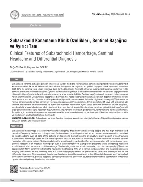 (PDF) Clinical Features of Subarachnoid Hemorrhage, Sentinel Headache ...