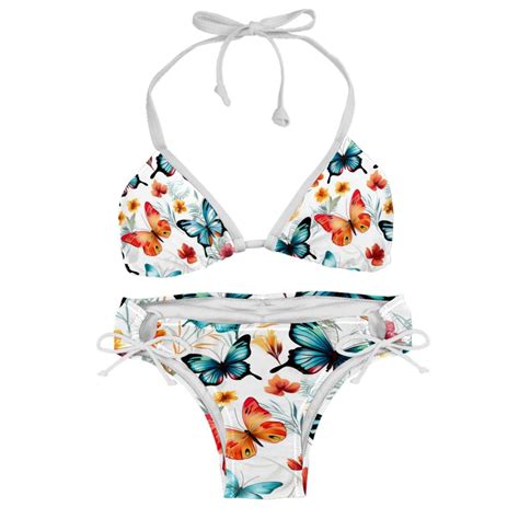 Flower Butterfly Chic One Piece Swimsuits Bikini Set Detachable Sponge Adjustable Strap Two