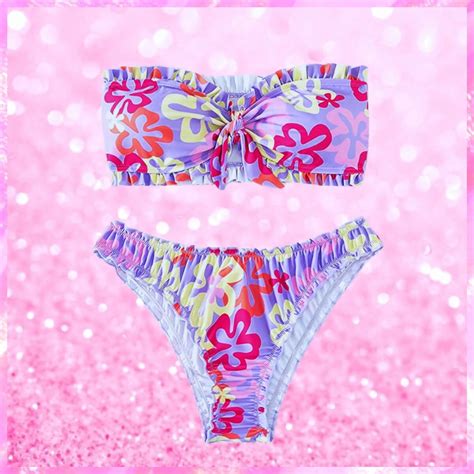 Ruffle Two Piece Bikini Set Pink Sugar Bikini