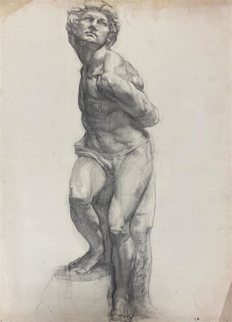 Jeanne Nachat S Original French Atelier Life Drawing Academic Posed Male Sculpture Nude