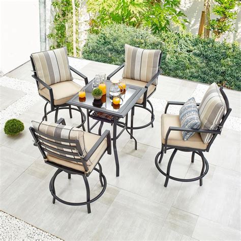 Patio Festival Piece Metal Outdoor Dining Set With Beige Cushions