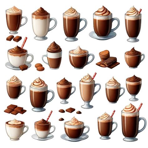 Premium Vector Hot Chocolate Vector Set White Background Isolated