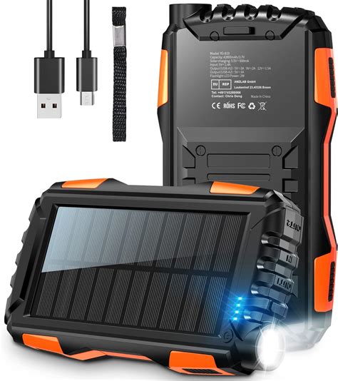 Solar Power Bank Portable Charger, 42800mAh Huge Capacity External ...