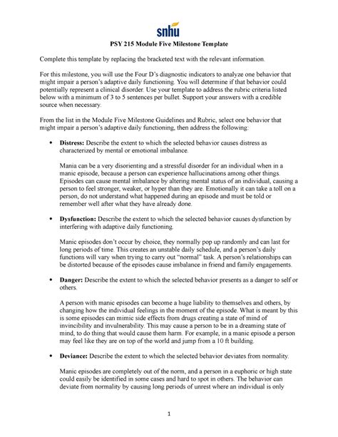 Psy Module Five Milestone Template Psy Module Five Milestone