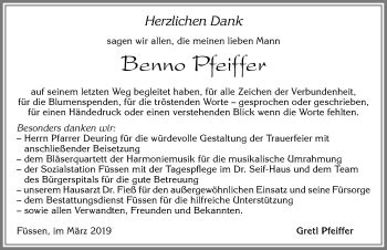 Traueranzeigen von Benno Pfeiffer Allgäuer Zeitung