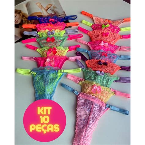 Kit Lingerie 10 Calcinhas Neon Atacado Sexy Bicolor Regulagem Shopee Brasil