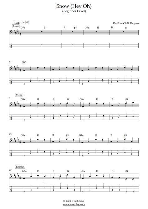 Snow Hey Oh Beginner Level Red Hot Chili Peppers Bass Tabs