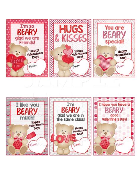 Teddy Bear Valentine Cards Classroom Valentines Bear Etsy Bear