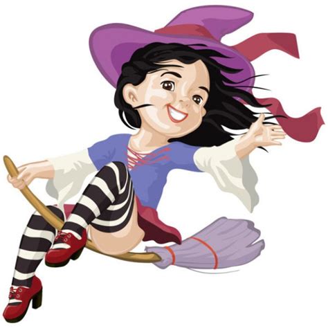 Witch Girl Flying On A Broom With Purple Dress Download Free