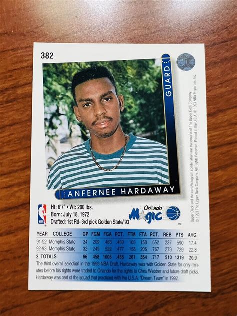 Anfernee Hardaway Rookie Card 1993 94 Upper Deck Basketball Penny