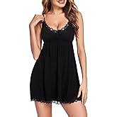 Adome Slip Lingerie Sexy Chemise Lace Nightgown V Neck Babydoll Soft Sleepwear S Xxl Black At