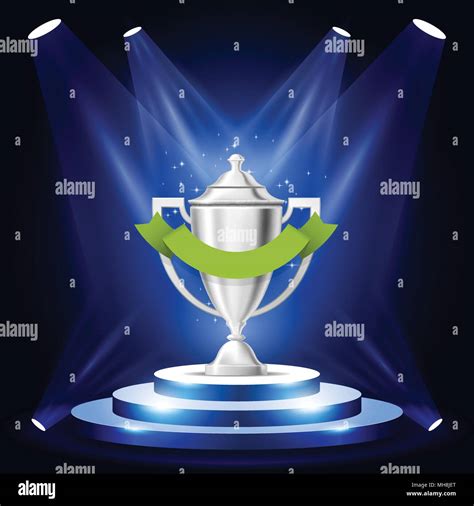 Illuminated sport cup on podium - winner award ceremony stage, prize on ...