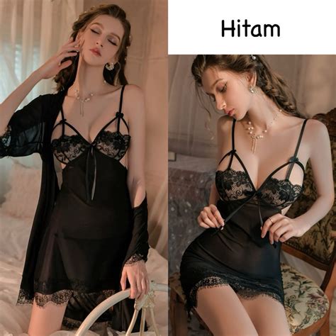 Jual Satu Set Sexy Lingerie Kimono Transparan Baju Tidur Sexy Wanita Sleepwear Wanita
