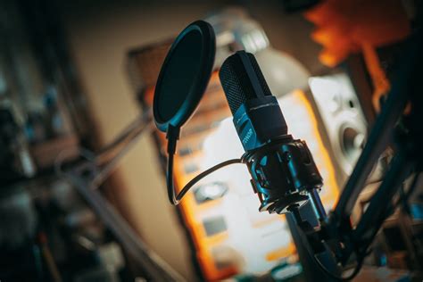 close   microphone equipment  studio  stock photo