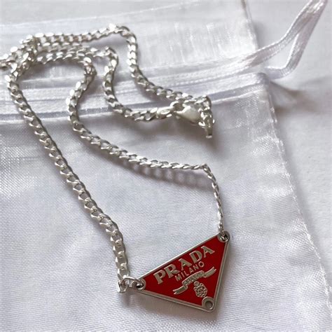 Authentic Prada triangle necklace in red silver | Preppy jewelry ...