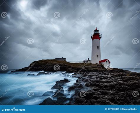 Lighthouse in a Stormy Night - Generative Ai Illustration. Stock ...