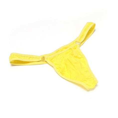 Men S Bikini Boxer Briefs Trip Thongs G String Ice Silky Underwear Shorts Yellow C SUYTCE
