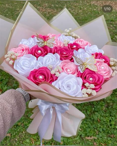 Pink Flowers In 2024 Valentine Bouquet Satin Flowers Diy Flower