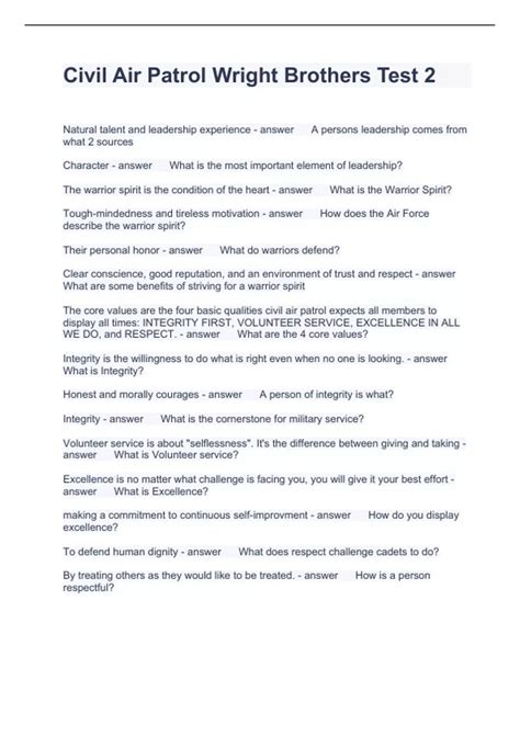 Civil Air Patrol Wright Brothers Test 2 Questions and Answers 2023