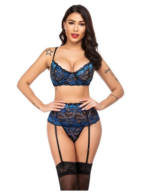 Avidlove Women Lace Lingerie Set With Garter Belt High Waist Bra And Panty Set Sexy Boudoir