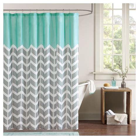 Darcy 100 Microfiber Printed Shower Curtain Teal Blue Chevron