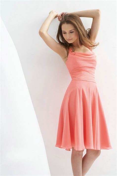 Buy Cool Style Halter Chiffon Ruched Short Coral Bridesmaid Dresses Fro