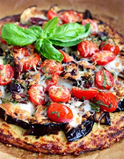 Grilled Eggplant Pizza With Low Carb Cauliflower Crust Healthy Pizza