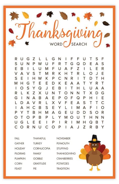 Thanksgiving Easy Word Search