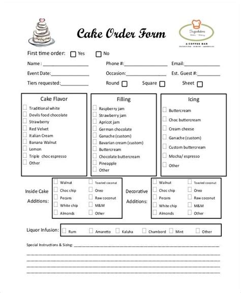 Cake Samples Ideas Wedding Cake Order Form Cake Order Forms Cake