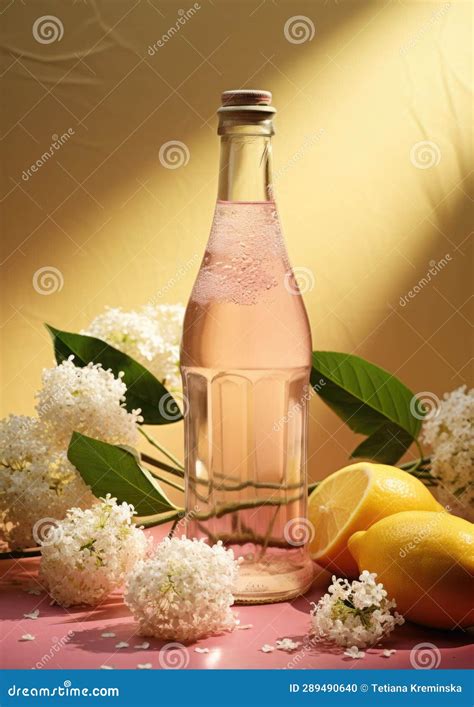 Electrolyte Drink Refreshing Lemonade With Elderberry Flowers In A Glass Bottle Minimalist