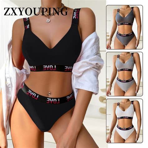 ZXYOUPING Plain Underwear Set Unlined Wireless Bra And Seamless Panty Sets Cotton Lingerie Sets