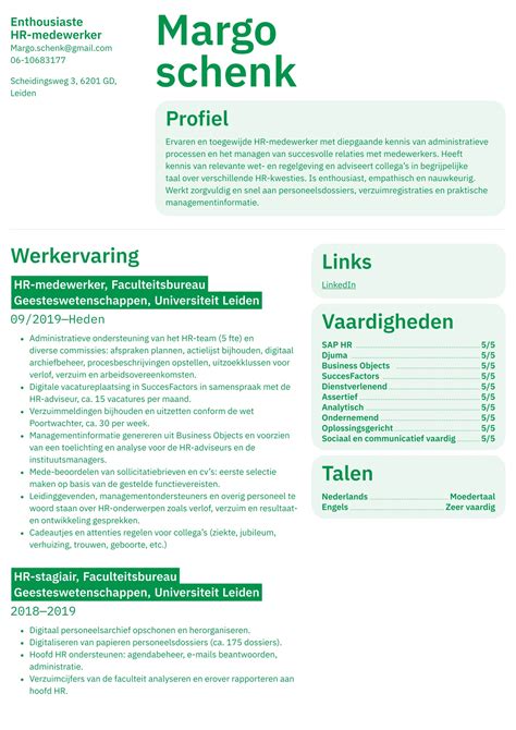 HR Medewerker Cv Voorbeeld Schrijftips 2025 Gratis Gids CVster Nl